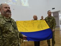 Handing over the flag of Ukraine with the signatures of wounded soldiers to the staff of the Ukrainian Armed Forces on the instructions of the Commander-in-Chief of the Armed Forces of Ukraine Valery Zaluzhnyi. This was done as a sign of gratitude for the systematic assistance to the hospitals of Zaporozhye and Dnipro.