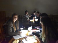 Students of the Ostroh Academy study during a blackout.